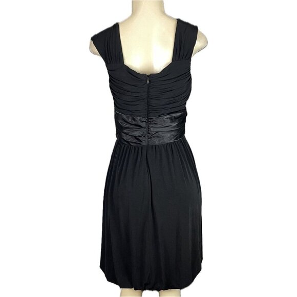Suzi Chin 10 Black Ruched Satin Waist V-Neck Bubble Hem Sleeveless Party Dress - Picture 2 of 6
